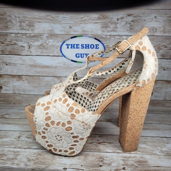 Jessica Simpson Women Size 9B Brown/ White Ankle Strap High Block Heels Shoes - Picture 7 of 13